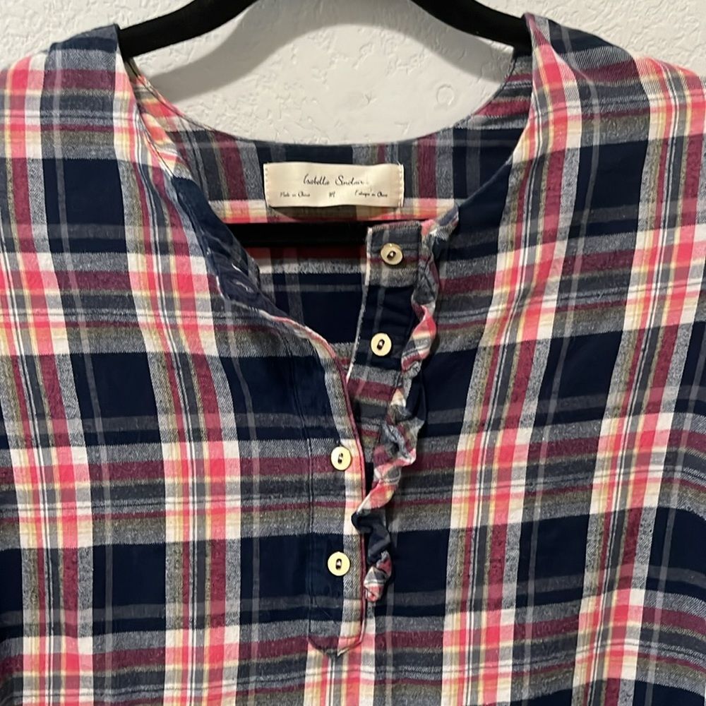 ANTHROPOLOGIE Isabella Sinclair Abilene Plaid Flannel Half Button Up, Size M - Picture 2 of 9